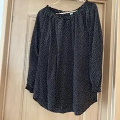 clothネイビー白ドットオフショルダー長袖ブラウス