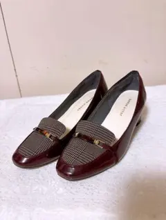 ジェリービーンズ バーガンディ チェック柄 パンプス 22.5cm