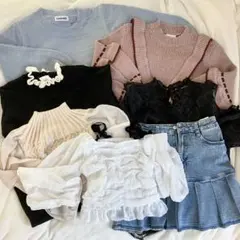韓国風洋服(シャツ、ニット、ワンピ、スカートなど)8点セット  (まとめ売り)