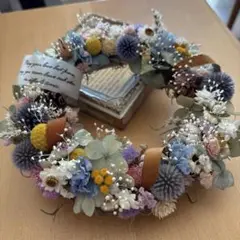 小花いっぱいの可愛い秋色ミニリース　ドライフラワーリース