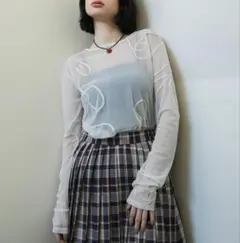 forksy. ニュアンス柄コード刺繍シアーロングTシャツ