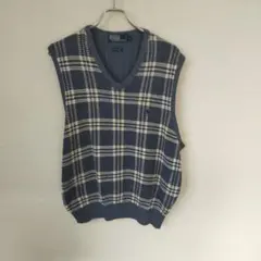 ポロ ラルフローレン ニット ベスト チェック 古着 ユニセックス