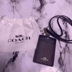 COACH ダークブラウン レザー パスケース