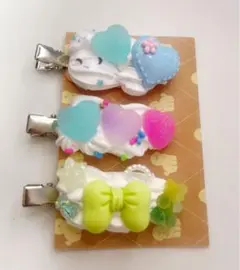 カラフルハートリボンヘアクリップ3個セット