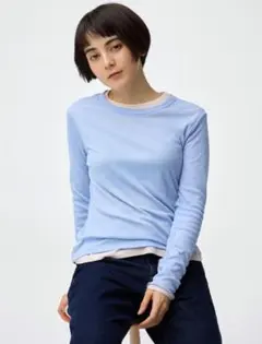 GU　ソフトシアークルーネック　ライトブルー 長袖 Tシャツ　XL