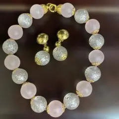 アビステ　ローズクォーツ天然石　ビーズネックレスとイヤリングセット