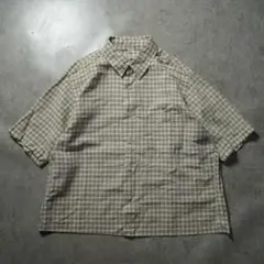 00s old uniqlo チェックリネンシャツ ベージュ 短丈 ボックス丈のサムネイル