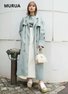 ムルーア★MURUA 　ロングトレンチコート　ブルーグリーン　ミント