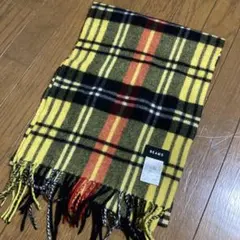 BEAMS カシミヤ100% チェック柄 マフラー イエロー系　美品