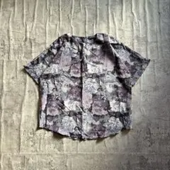 柄シャツ 総柄 半袖ブラウス パープル くすみカラー レトロ モード y2k