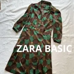【ZARA BASIC】 ドット柄長袖シャツワンピース M