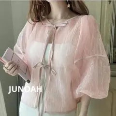 【美品】JUNOAH ジュノア チュールボレロ シアー リボン ピンク M