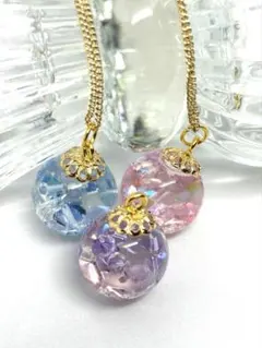 ハンドメイド レジン　クリスタルペンダント　氷晶のしずく　レジンネックレス