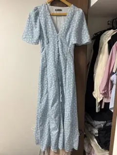 水色 花柄 半袖 ロングワンピース Zara