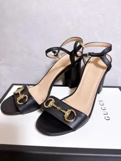 GUCCI グッチ ホースビット レザー サンダル ブラック ゴールド金具 39