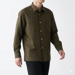 M相当 幾何学ジャガードシャツ 総柄 長袖 レトロ ヴィンテージ 紳士服