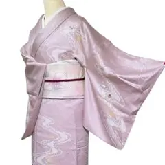 A126愛華 訪問着　絞り　刺繍　流水　菱型地紋　正絹　フォーマル