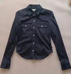 tommy jeans ブラック長袖シャツ ポケット付き