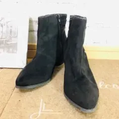 tehen ブーツ ブーティ スエード サイドジッパー付き ブラック 23.5