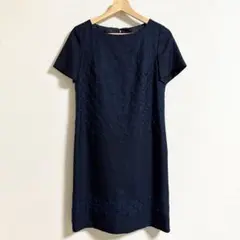 SunaUna スーナウーナ 刺繍 ワンピース 38 ネイビー 日本製