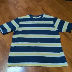 UNIQLO XL ストライプTシャツ ネイビー/イエロー