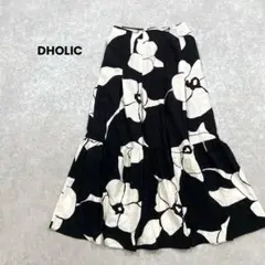 a2378＊DHOLIC 花柄フレアスカート　黒　お洒落　モノトーン　可愛い