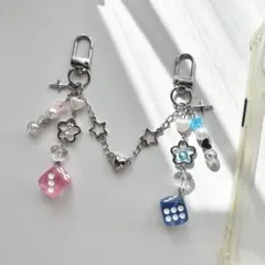 ビーズキーホルダー 韓国 y2k コレクトブック ストラップ ピンク ブルー 星