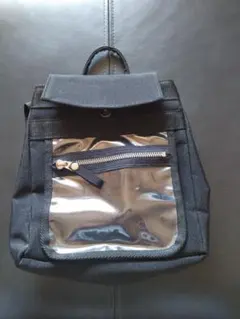 ブラックリュック 透明ポケット付き