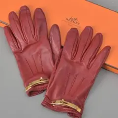 良品 エルメス グローブ ソヤ レッド 手袋 レザー 箱付き レディースのサムネイル