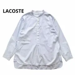 【未使用級】 LACOSTE ブルーストライプ バンドカラープルオーバーシャツのサムネイル