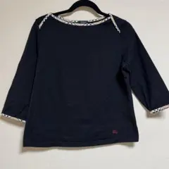 BURBERRY LONDON 黒 7分袖 カットソー ロゴ刺繍 ノバチェック