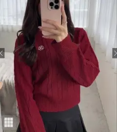 ケーブル編みニットトップス　赤