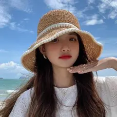 ストローハット　麦わら　韓国　おしゃれ　折りたたみ　紫外線