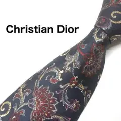【未使用に近い✨】クリスチャンディオール ネクタイ ネイビー 花柄 高級シルク