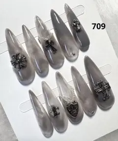 709現品ネイルチップ　ちゅるん十字架 ギャルシズニルック ロングネイル推し地雷