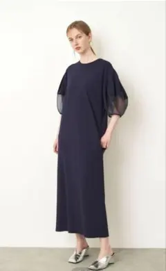 【美品】ELENDEEK ハーフオーガンザスリーブカットソーワンピース 02のサムネイル