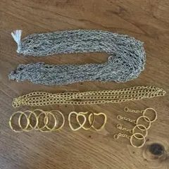 【ハンドメイド資材】シルバー色チェーン約１０m ゴールド色ダブルリング おまとめ