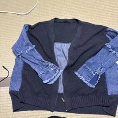 ネイビー デニム カーディガン フリンジ付き