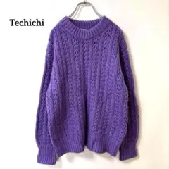 テチチ【F】長袖ニット ゆるダボ パープル 毛混 モヘア 透け感 クルーネック