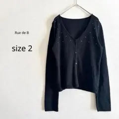 Rue de B リューデベー カーディガン Vネックストーン装飾 ブラックのサムネイル