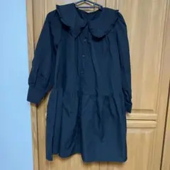 黒 フリル襟 Aラインワンピース