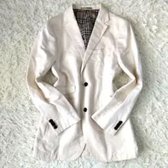 バーバリーブラックレーベル　テーラードジャケット　麻　ノバチェック　ロゴ釦