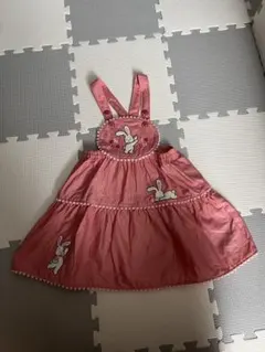 ミキハウス　チエコサク　ウサギ刺繍のピンクジャンバースカート