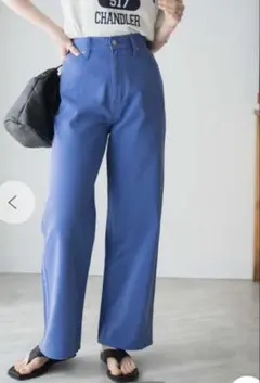 カラーウエストフィットワイドストレートパンツ★ブルー★Mサイズ★WEGO