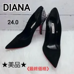 【美品】ダイアナ　DIANA 24cm ブラックスエードハイヒールパンプスのサムネイル