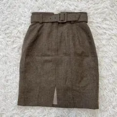 膝丈　チェックスカートウエストベルト付き　起毛　秋冬素材　Mサイズ