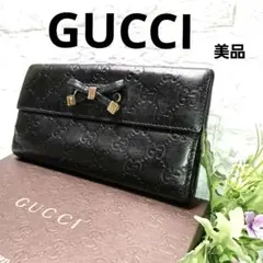 ✨️美品✨️ GUCCI グッチ　折財布　シマ　ウォレットマーモント黒　リボン