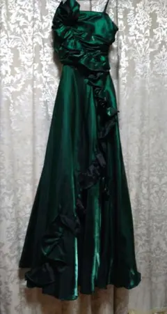 ダークグリーン サテンカラードレス