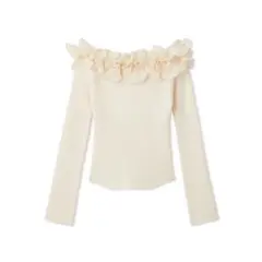 ZARA コントラストオフショルダーTシャツ S ライトベージュ レース