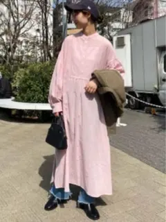 チャオパニックTYPYボリュームスリーブバンドカラーギャザーワンピース